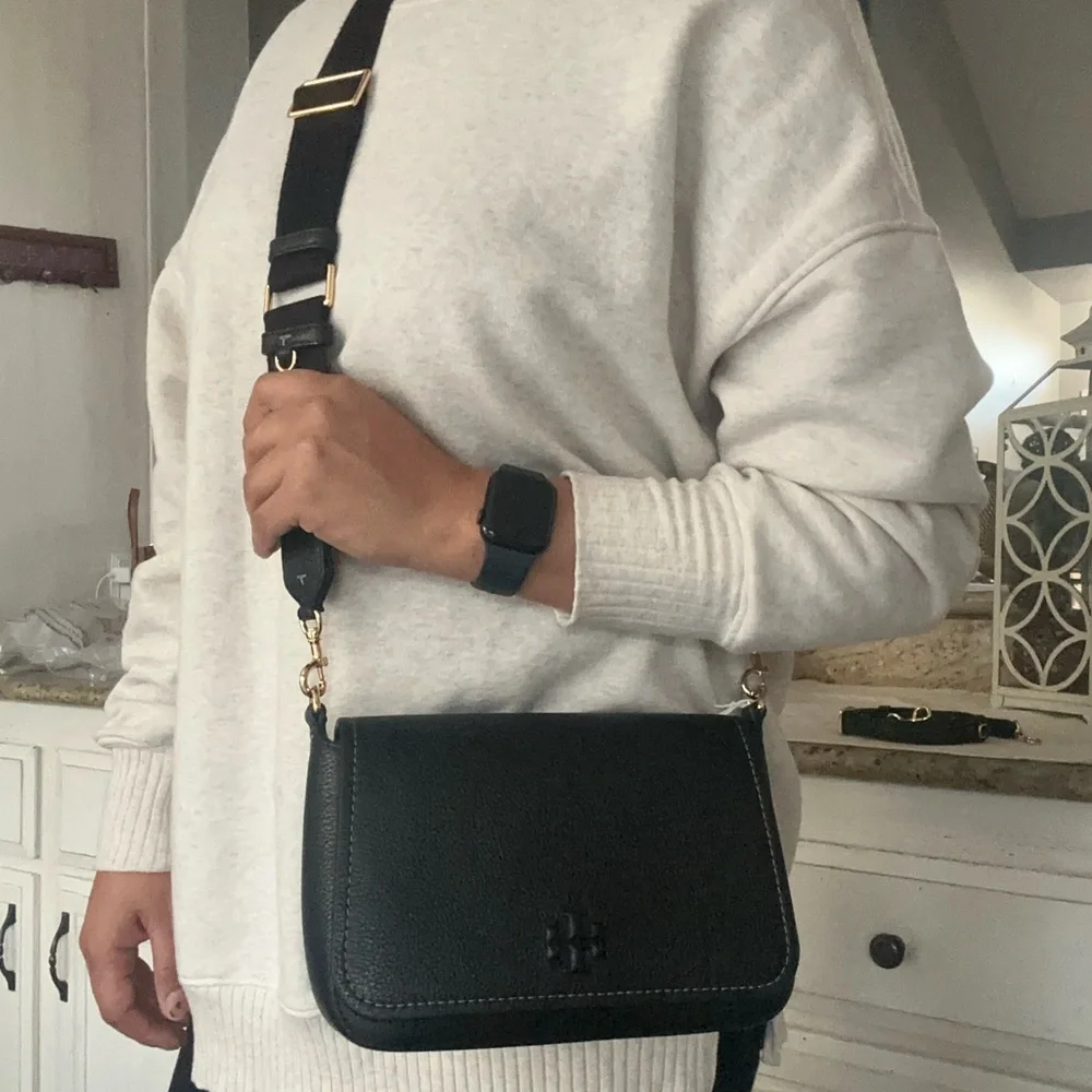 New Tory Burch thea web flap crossbody black